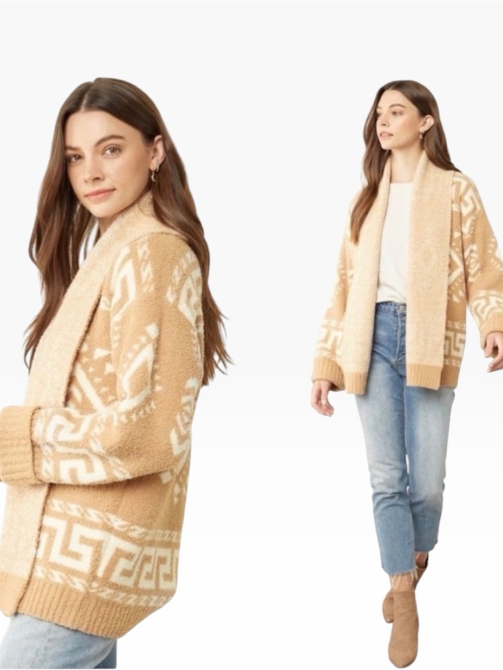 Entro Cozy Aztec Fuzzy Open-Front Cardigan Sweater Size S